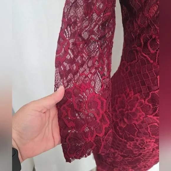 Jessica Simpson Burgundy Lace Overlay 3/4 Sleeve Midi Dress Sz 4 - Picture 10 of 12